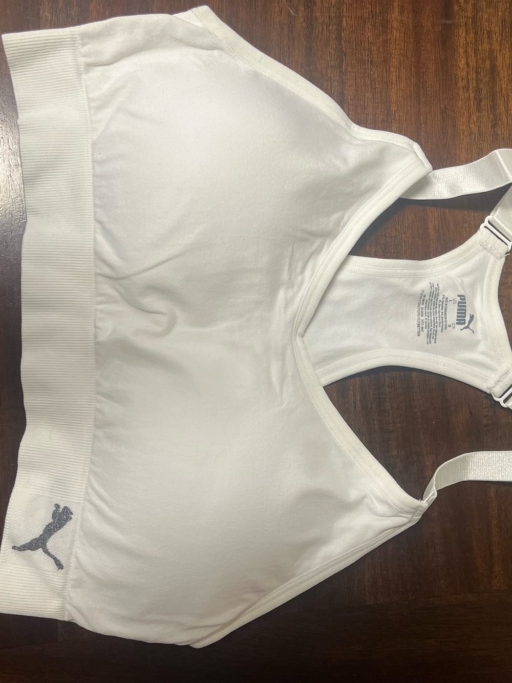 Puma White Stretch Racerback Sports Bra